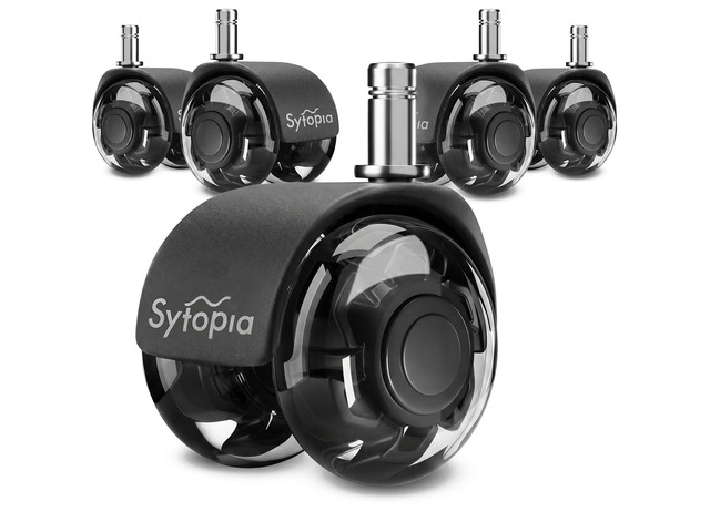 Office Chair Wheels 2' Desk Chair Caster Wheels Smooth Roller Style Quiet for Carpet and Hardwood Floors Universal Fit 11x22 mm Set of 5 Black