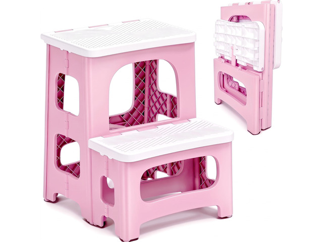 2 Step Stool Foldable, Non-Slip Steps, Folding Step Stool for Adults, Plastic Stool Pool Ladder, Collapsible Stools 2 Step Ladder for Kitchen...
