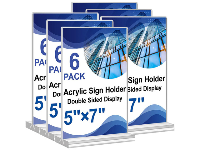 Acrylic Sign Holder 5x7,6 Pack Clear Plastic Table Display Vertical Double-Sided Desktop Display Stand Paper Holder Clear Table Sign Holder for...