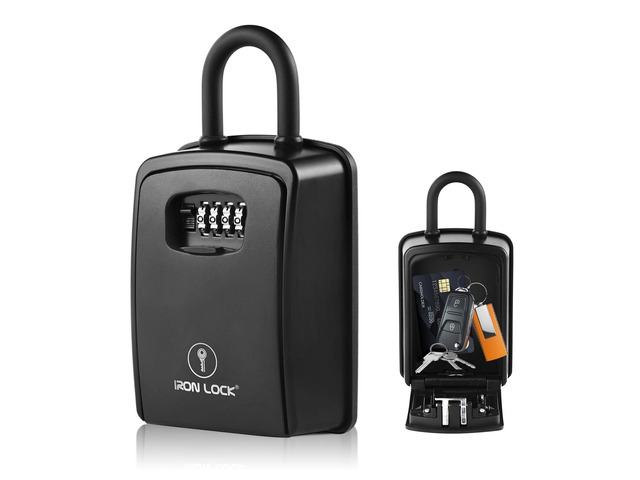 XXL Portable Key Lock Box, U-Shackle 4-Digit Code (XXL, Black) Holds 20-30 keys plus fobs, cards & remotes; unique built-in tray; weather...