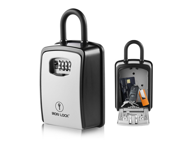 XXL Portable Key Lock Box, U-Shackle 4-Digit Code (XXL, Grey) Holds 20-30 keys plus fobs, cards & remotes; unique built-in tray; weather...