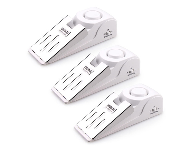 Door Stop Alarm with 120DB Siren Door Stop for Home & Travel (White) (Pack of 3)