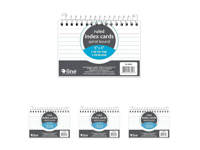 3 x 5 Spiral Bound Index Card Notebook, Ruled, 50/PK (48809) (Pack of 4)