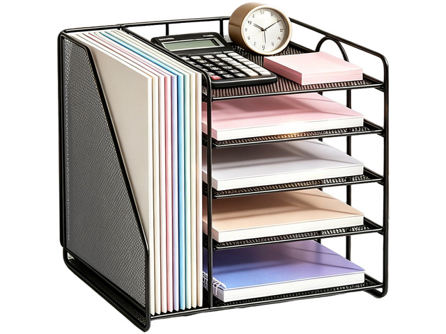 Desk Organizer, 5-Tier Paper Organizer Letter Tray, Black Desk Organizers and Accessories, Office Desk Accessories & Workspace Organizers, Desktop...