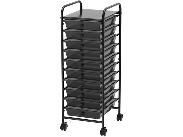 10 Drawers Rolling Utility Cart Organizer, Black 1-Column, 36' Height, Lockable Wheels, for School, Office, Art Craft, and Paper Storage