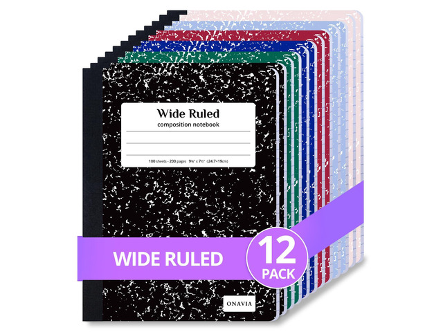 Composition Notebook Wide Ruled Bulk, 200 Pages, Marble Assorted 100 Sheets, 9.75 x 7.5 in, 12 Pack Wide Ruled Composition Notebooks, Durable Comp...