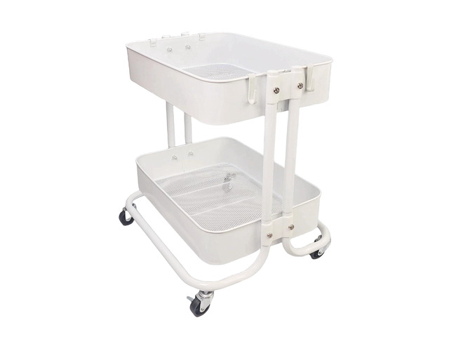 2 Tier Under Desk Storage Cart with Wheels Heavy Duty Metal Short Rolling Pantry Storage Cart for Small Space, Utility Trolley for Kitchen Bathroom...