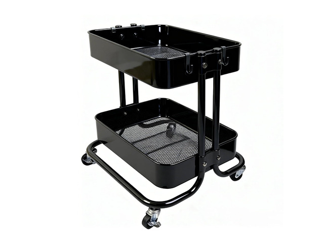 2 Tier Cart with Wheels Heavy Duty Metal Rolling Storage Cart for Under Desk Storage, Short Small Utility Shelf for Pantry Kitchen Bathroom...