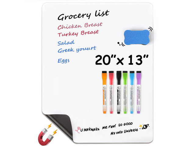 Magnetic Dry Erase Board for Fridge, 20 x 13 Inch, Markers Included Strong Magnetic Backing, Stain Resistant Surface, Easy to Write and Erase,...