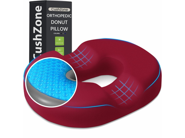 Donut Pillow Seat Cushion, Cooling Gel Memory Foam Chair Cushion, Red Office, Home & Car Seat Cushion, Butt Pillow for Tailbone Pain Relief,...