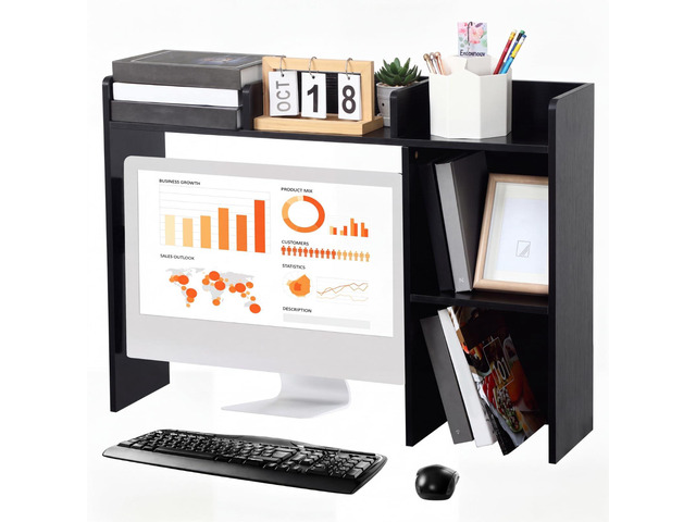 Dorm Desk Bookshelf Desk Hutch Organizer with 5 Shelves and 3 Tier Desktop Hutch Storage Organizer for College Dorm Home Office Supply, 32.5 x 23.5...