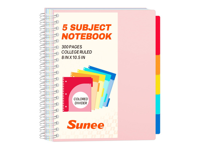 Spiral Notebooks for Work with Removable Dividers & Tabs College Ruled 5 Subject, 300 Pages, 3 Hole Punched, Durable PP Cover, 8'x10.5' Notebooks...