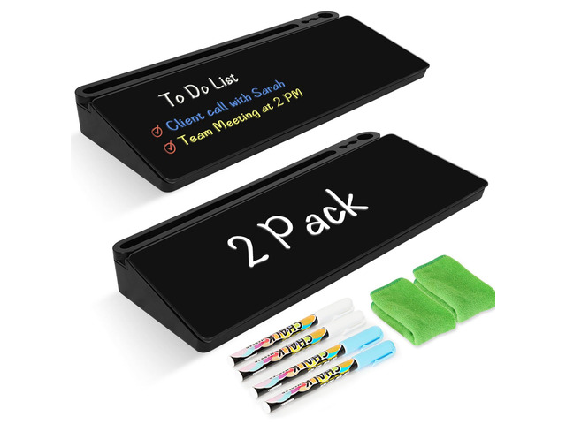 2 Pack Desktop Glass Whiteboard with Storage, Desk White Board Stand Black Computer Keyboard Stand, Office Desk Organizers and Accessories with...
