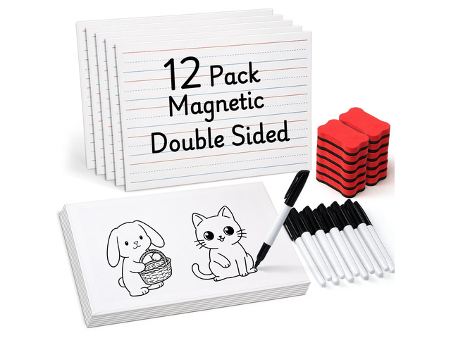 12 Pack Magnetic Dry Erase Lap Boards, Lined and Blank, 9 x 12 in 12 pack double sided 9 x 12 boards pair a lined side with a blank side for...