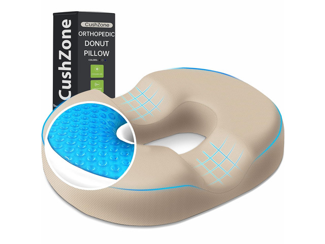 Donut Pillow Seat Cushion, Cooling Gel Memory Foam Chair Cushion, Khaki Office, Home & Car Seat Cushion, Butt Pillow for Tailbone Pain Relief,...