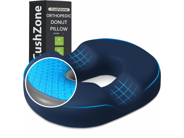 Donut Pillow Seat Cushion, Cooling Gel Memory Foam Chair Cushion, Blue Office, Home & Car Seat Cushion, Butt Pillow for Tailbone Pain Relief,...