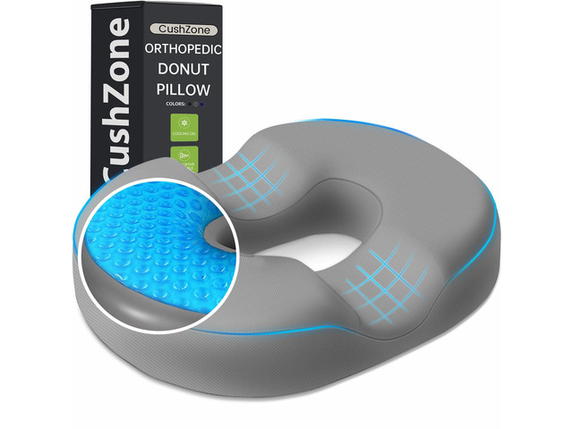 Donut Pillow Seat Cushion, Cooling Gel Memory Foam Chair Cushion,Light Grey Office, Home & Car Seat Cushion, Butt Pillow for Tailbone Pain Relief,...