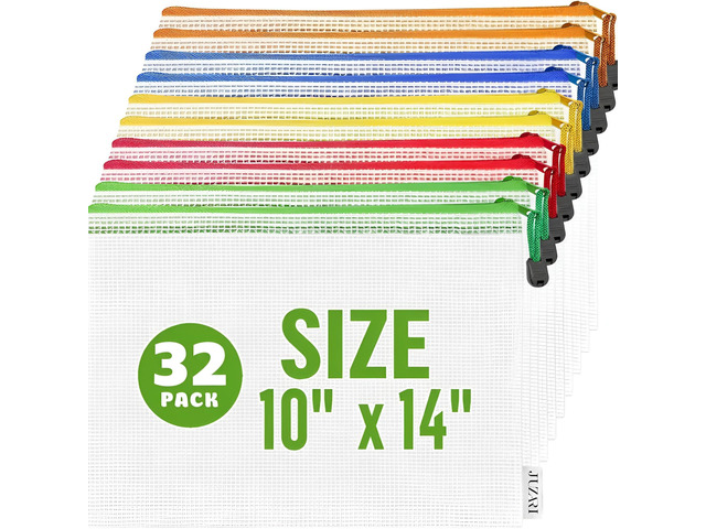 32 Pack Mesh Zipper Pouch Bags 10x14 inch - Mesh Storage Bags - Plastic Zipper Pouches for Organizing - Document Bags With Zippers - Letter Size...