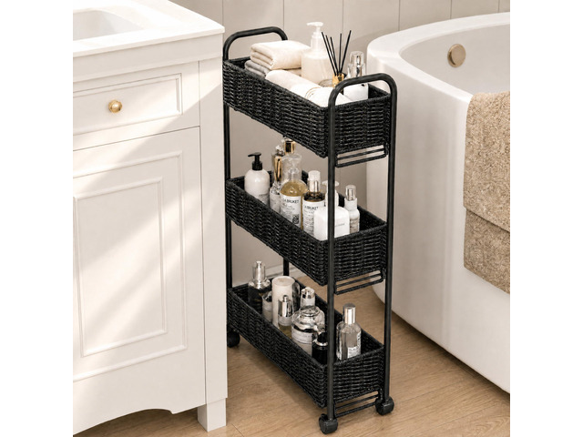 Utility Slim Storage Cart,3-Tier Rolling Kitchen Office Laundry Room Cart,Mobile Shelving Unit Organizer for Living Room Bathroom Baby Diaper...