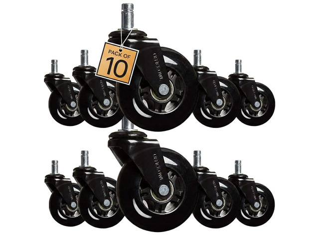 10 Pack Chair Wheels, Universal Replacement Casters for Desk Chairs Heavy Duty Rollerblade Style Quiet Rubber Wheels for Hardwood Floors, Tile,...