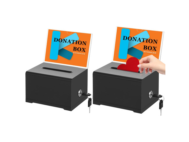 Clear Donation Box With Lock, Acrylic Raffle Box & Tip Jar, 3 Pack 4x6' Sign Holders, Cash & Raffle Tickets Collection, Church Fundraising, School...