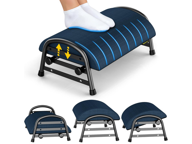 Adjustable Foot Rest for Under Desk at Work, 6 Positions - Blue Ergonomic Under Desk Footrest, Foot Stools for Under Office Desk Chair, Leg Rest...