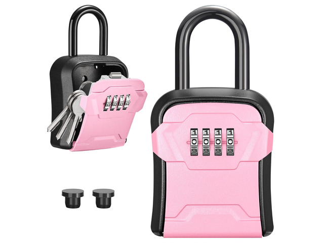 Key Lock Box for House Keys Combination Lockbox with Code, 1 Pink For Contractors Guest Realtor Security Storage, Apartment Doorknob, Resettable,...