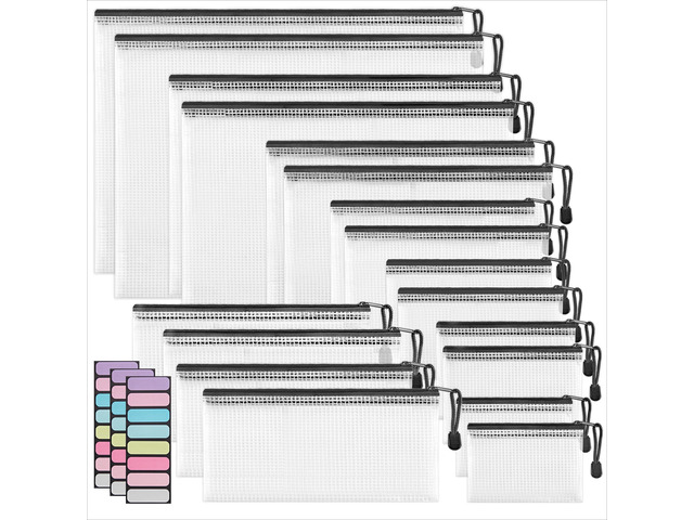 18 Pcs Mesh Zipper Pouch Bags, Multi-use Zipper Pouches, 8 Sizes Multi-use Travel Bags for Office, School, Board Game, Puzzles, Cosmetics, Travel...