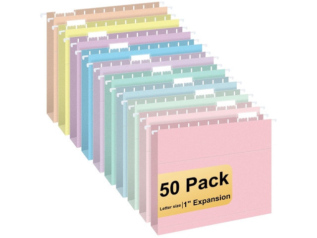 Hanging File Folders, 50 Pack Letter Size Hanging File folders with 1/5-cut Tabs, Stay Organized for Your Home and Office Bulk File, Documents and...