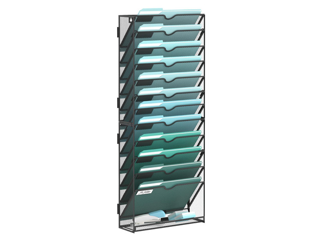 13-Tier Wall File Organizer, Hanging File Holder, Wall Mounted Mail Sorter Metal Mesh Hanging File Organizer with Open Compartments and Label...