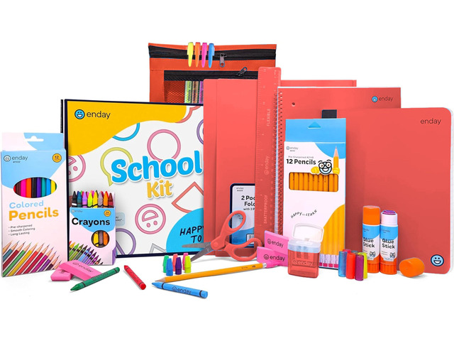 Back to School Supplies for Kids, School Supply Box Grades K-5 (Red, 1 Kit)