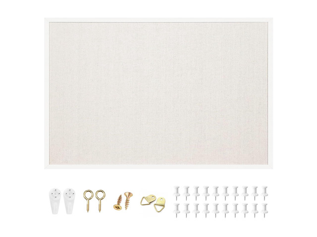 Linen Cork Bulletin Board, 24'x 36', White Frame Corkboard, Vision Board, Ideal for School, Home and Office