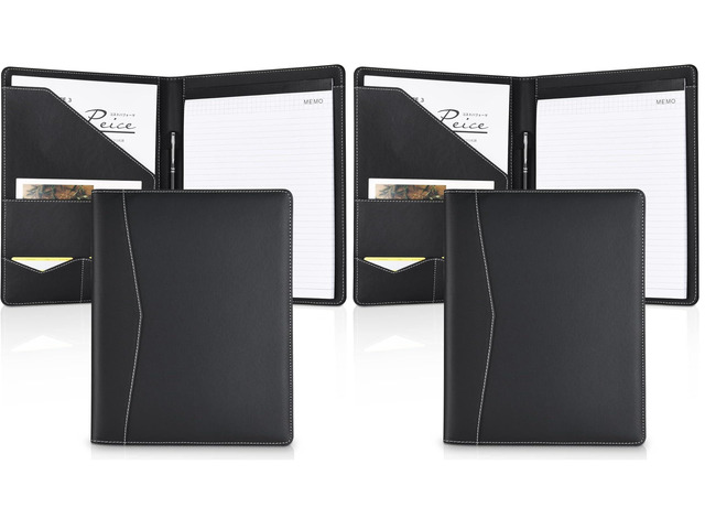 Padfolio Portfolio Leather Binder, Interview Legal Document Organizer, Business Card Holder Included Letter Sized Writing Pad [Piano Noir Faux...