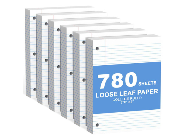 780 Sheets Loose Leaf Paper College Ruled, 8x10.5 White Notebook Paper 3 Hole Punched Lined Paper, 3 Ring Binders Notepad, 10-1/2' X 8 Filler...