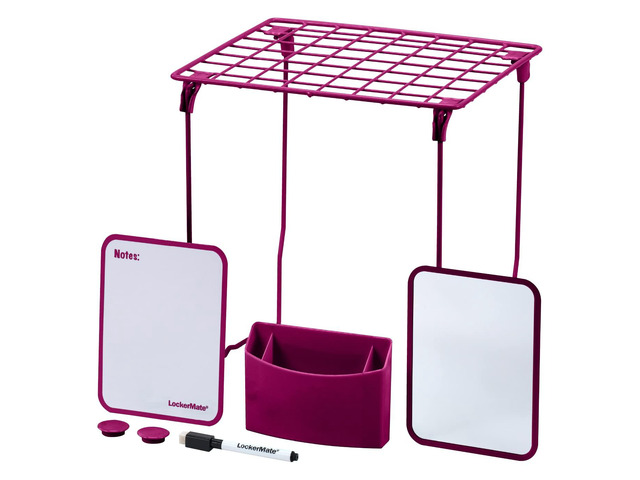 7-Piece Locker Organizer Kit, Includes Locker Shelf, Mirror, Whiteboard, Storage Cup & Dry Erase Marker, Pink