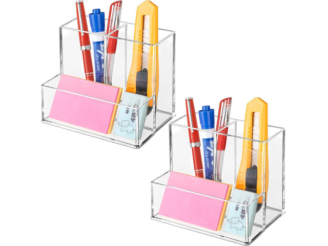 2 Pcs Acrylic Pen Holder for Desk, Pencil Holder for Home,Office Plastic Marker Holder with 3 Compartments, Pencil Organizer for Classroom, Makeup...