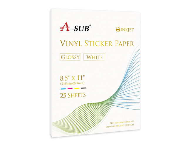 Vinyl Sticker Paper for Inkjet Printer, Glossy Waterproof, 25 Sheets 8.5x11 Inch, Printable Vinyl for Custom Stickers