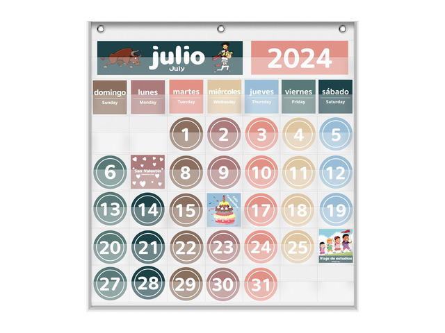Monthly Calendar Pocket Chart for Classroom(Spanish White) Printed Days of The Week with CardsLearning for Home or Kindergarten, Teacher Must Have...