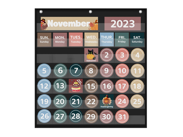 Monthly Classroom Calendar Pocket Chart (Black) Printed Days of The Week with CardsLearning for Home or Kindergarten, Teacher Must Have Supplies...