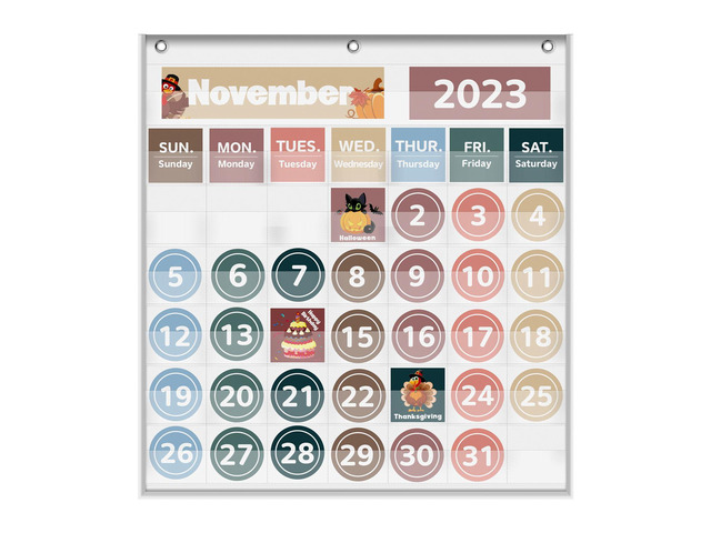 Monthly Classroom Calendar Pocket Chart (White) Printed Days of The Week with CardsLearning for Home or Kindergarten, Teacher Must Have Supplies...