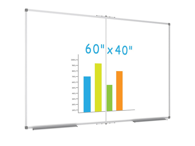 Large Foldable White Board 60x40 Inches, Dry Erase Magnetic White Board, Silver Aluminum Frame with 2 Detachable Marker Tray Wall Mounted Board for...