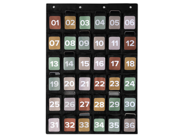 Cell Phone Holder for Classroom - Durable Pocket Chart, 36 Numbered Slots Hanging Chart with Hooks for Phones, Calculators and Headphones - Fits...