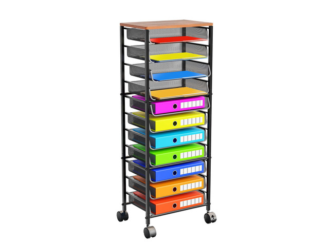 12-Tier Rolling File Cart, Desk File Organizer with 11 Mesh Sliding Trays, Letter & Legal Paper Storage Rolling Utility Cart for Office Home...
