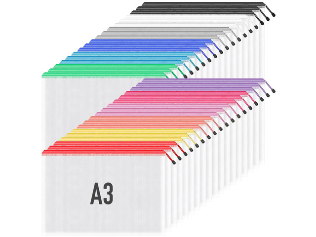 36 Pack A3 Mesh Zipper Pouch Bags Bulk, 12 Color Board Game Pouch 36 Reusable A3 Zipper Bags in 12 Colors Sort Puzzles, Crafts and School Supplies;...