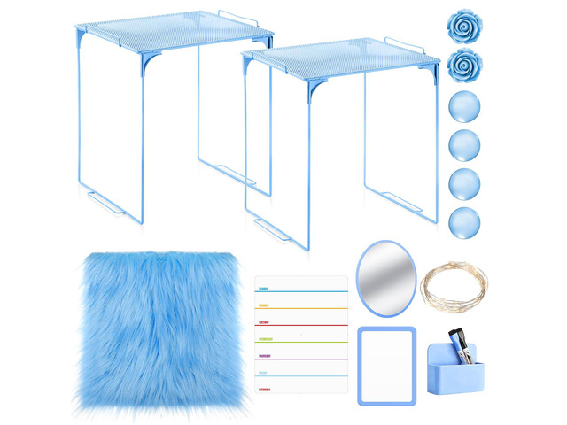 11 Pcs Back to School Locker Accessories Kit, Light Blue, Classic Locker Shelf Magnetic Mirror Rug Weekly Schedule Whiteboard Pen Holder Marker and...