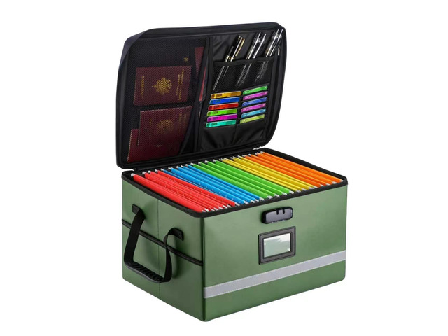 Fireproof File Organizer with Lock, 1 Layer File Box with Combination Lock, Important Document Organizer Box with Lids, Portable File Folder...