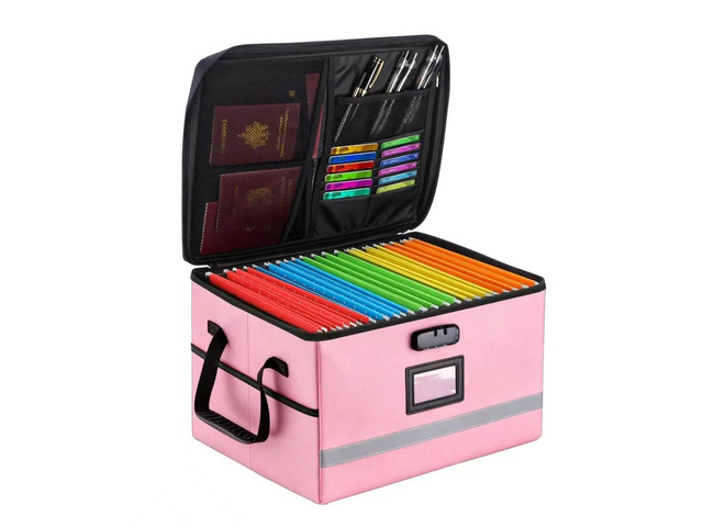 Fireproof File Organizer with Lock, 1 Layer File Box with Combination Lock, Important Document Organizer Box with Lids, Portable File Folder...