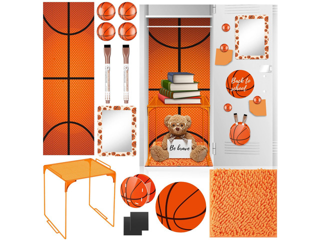 14 Pcs Locker Accessories Kit Basketball Themed Locker Organizer Magnetic Whiteboard Mirror Pen Holder Basketball Stickers for Back to School...