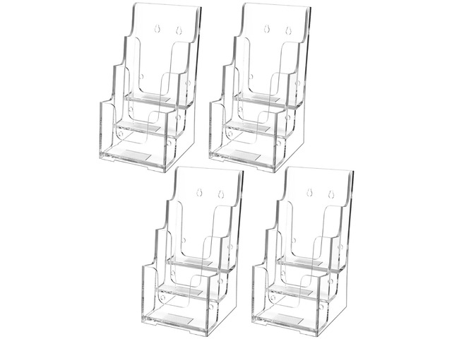 3 Tier Brochure Holder, 4 Inch Wide Acrylic Display, 4 Pack Clear Acrylic Material, 3 Tier Display, Wall Mount or Countertop Use, Easy Brochure...
