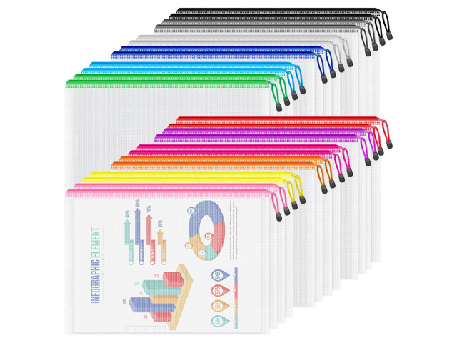 A4/Letter Size Zipper Pouch, 24pcs Mesh Zipper Bags for Organizing Multipurpose Waterproof Storage Zipper Bags for School Papers, Office Files,...